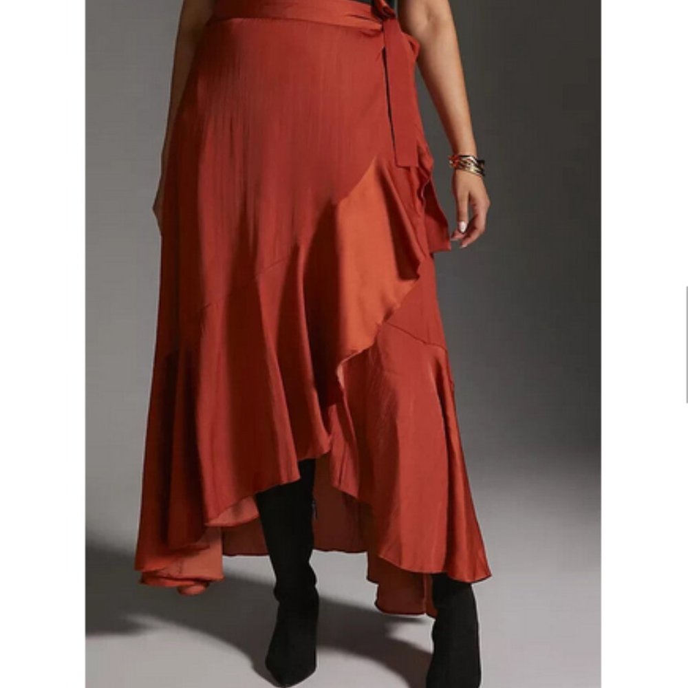 Anthropologie Maeve 1X NWT Ruffled Wrap Maxi Skirt Plus Dark Orange 120$ - Picture 5 of 11